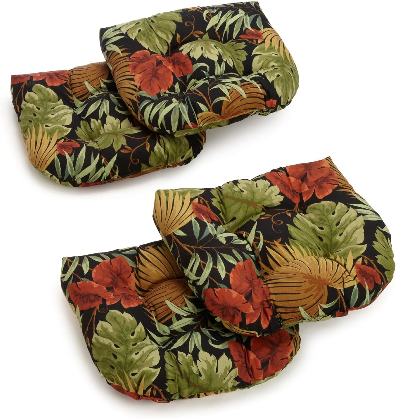 Blazing Needles Outdoor Rounded Back Chair Cushion,Tropique Raven, 19" x 19" 4 Count