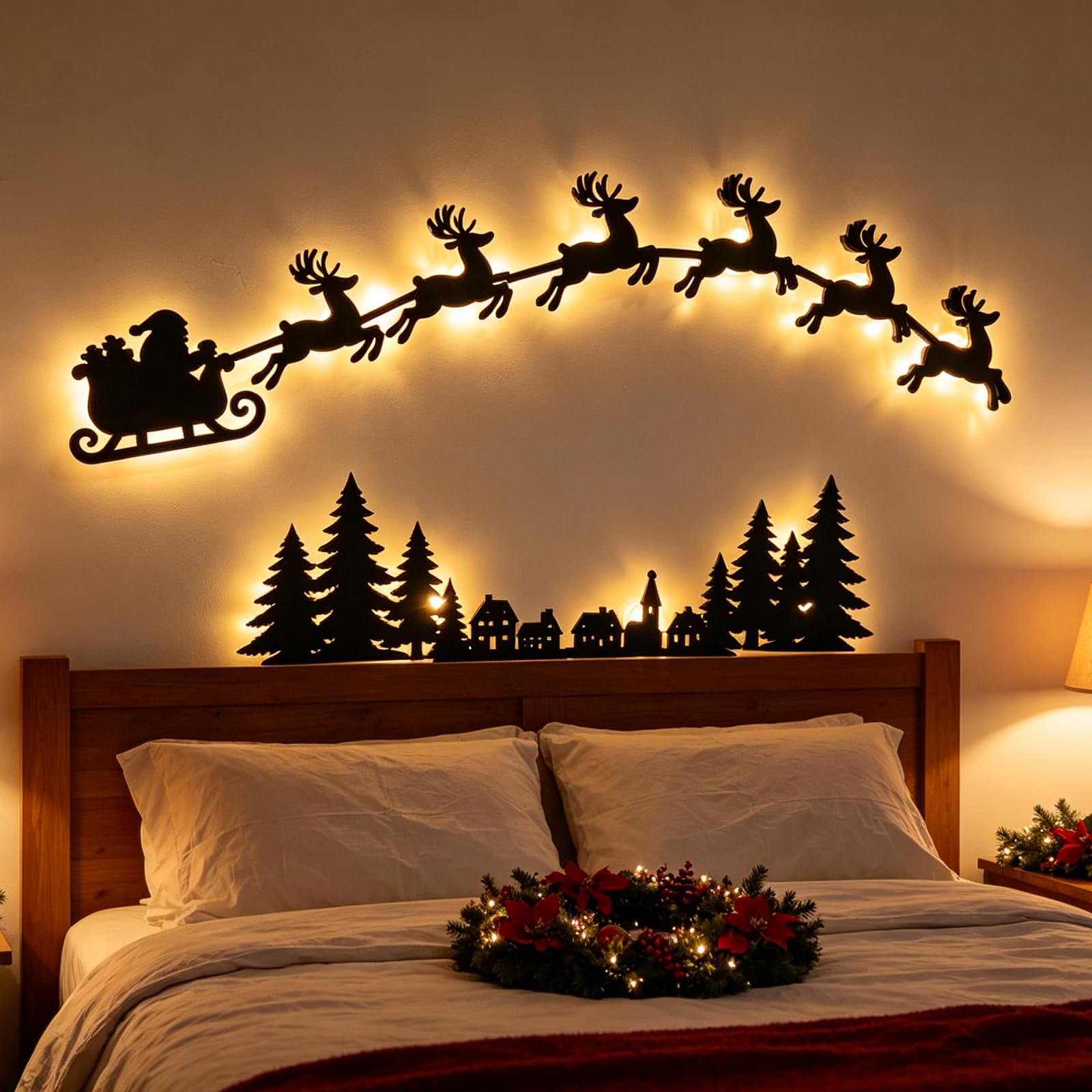 3D Light-Up Wooden Reindeer Christmas Decor, LED Reindeer Wall Decorations