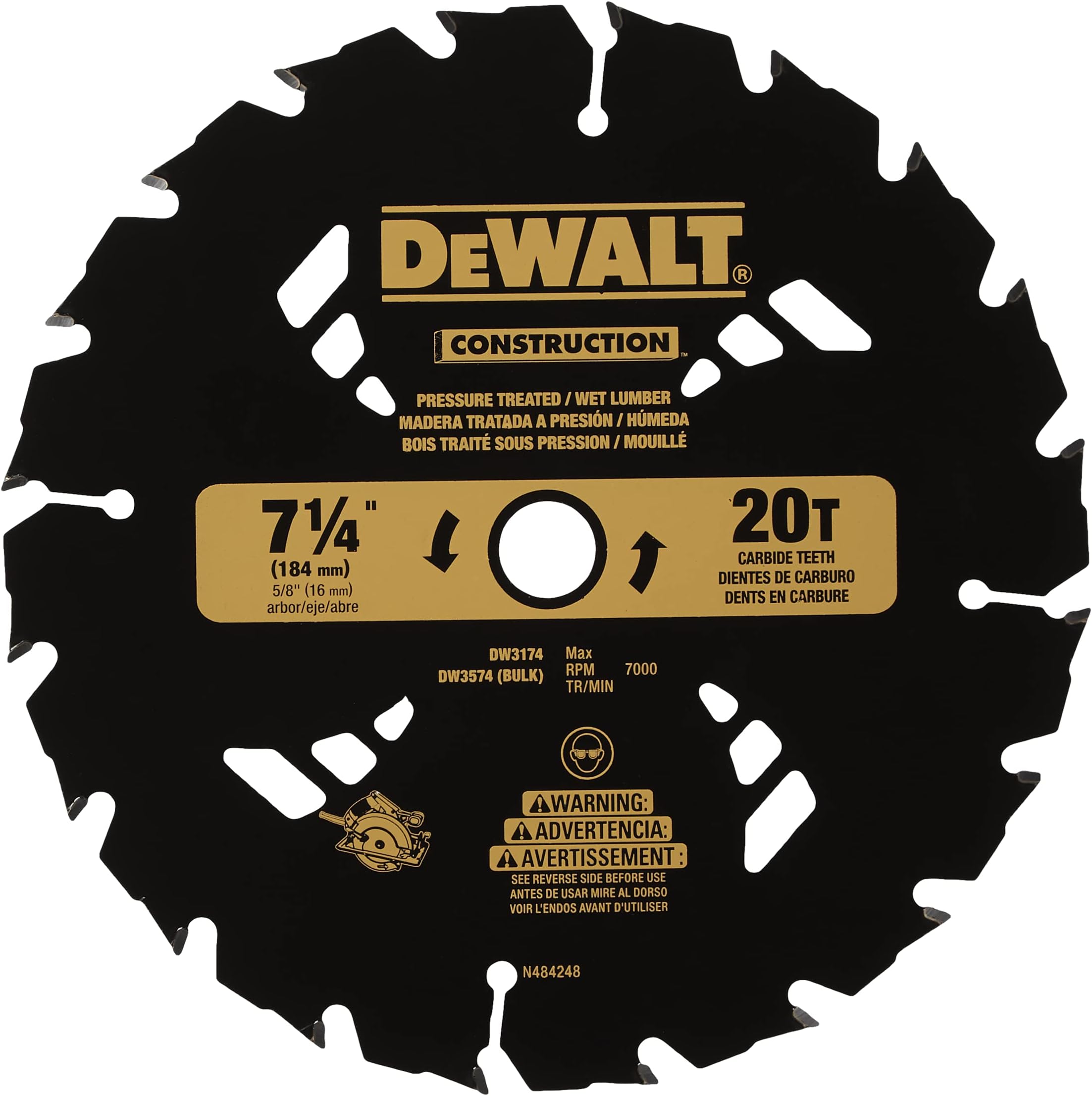 DEWALT 71/4" Circular Saw Blade for Pressure Treated and Wet Lumber