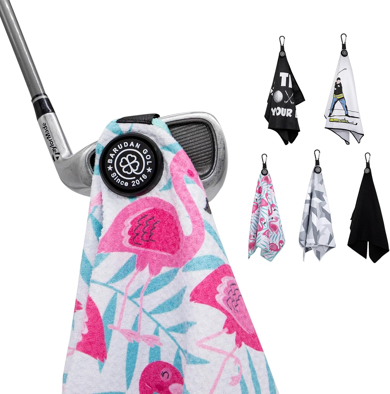 Magnetic Golf Towel for Men Women Golfer - Microfiber Golf Towel Magnet with Waffle Texture - Strengthen Magnet Golf Towels for Strong Hold to Metal Objects (4.Flamingo)