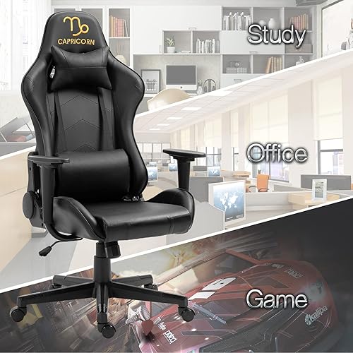 Miniatura 140 de Modern-Depo Black Virgo Zodiac - Silla de juegos con diseño ergonómico, giratorio y reclinable ajustable, capacidad de carga de 330 libras Virgo