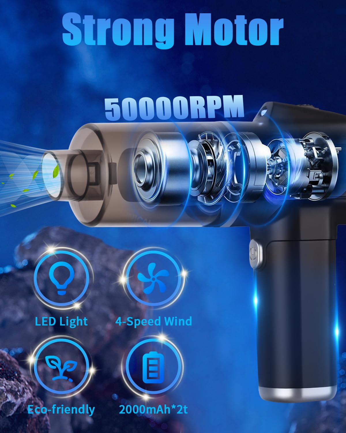 Aspirapolvere Per Computer, Aria Compressa Elettrico con luce LED, 50000 RPM Cordless Portable Vacuum,Elettrico Rimuovi Polvere Senza Fili & Aspirapolvere, per Tastiera,PC,Pulizia Casa,Auto