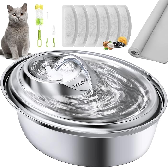 Buy ORSDA Cat Water Fountain Stainless Steel, Pet Water Fountain for