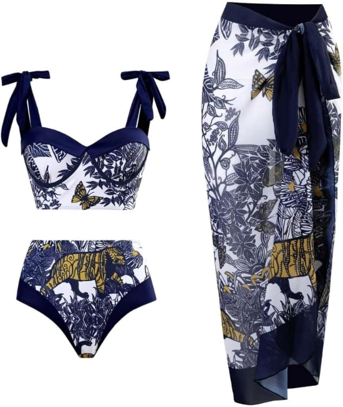 Lamala Women High Waisted-Bikini Sets with Beach-Wrap Skirt Cover Up Swimsuit Spaghetti Strap Three Piece Bathing Suit Swimwear bikini with skirt cover up set bikini with skirt wrap