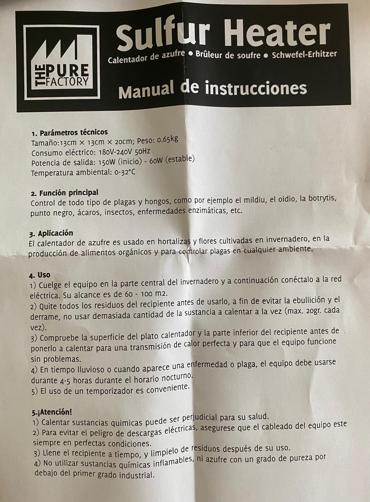 Quemador/Sublimador/Calentador de azufre para el cultivo (Pure Factory)