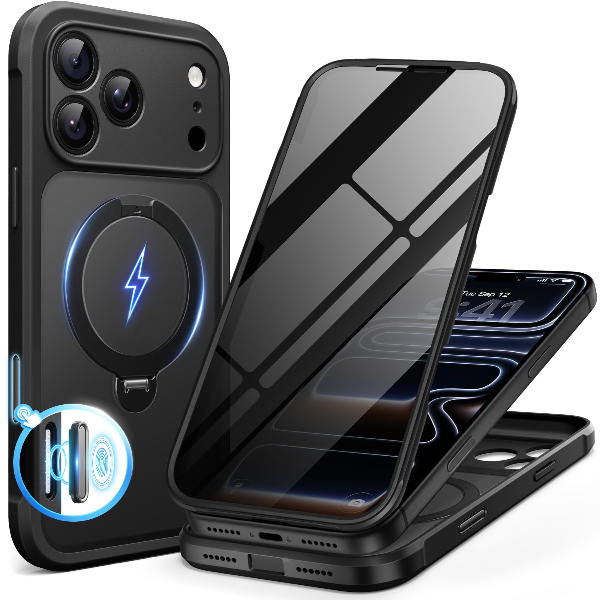 Photo 1 of ***MISSING PARTS***
BERFY for iPhone 17 Pro Max Case, Compatible with MagSafe, Built in Privacy Screen Protector, Shockproof Full Body Phone Case for 17 Pro Max with Magnetic Stand, Translucent Black