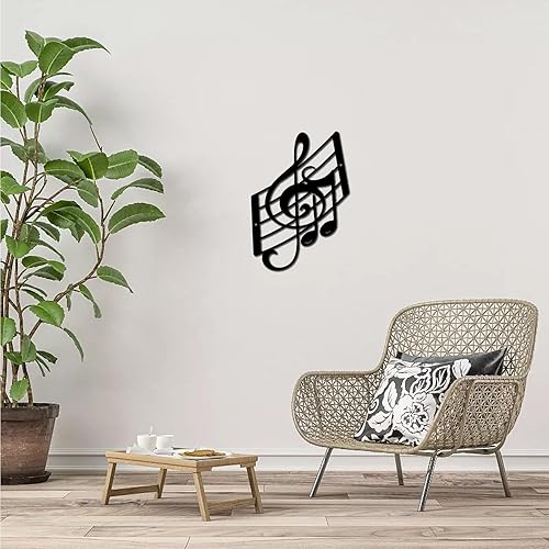 Miniatura 6 de CREATCABIN Notas musicales de metal para decoración de pared, notas musicales, placas para colgar en la pared, adorno de hierro para pared, letrero