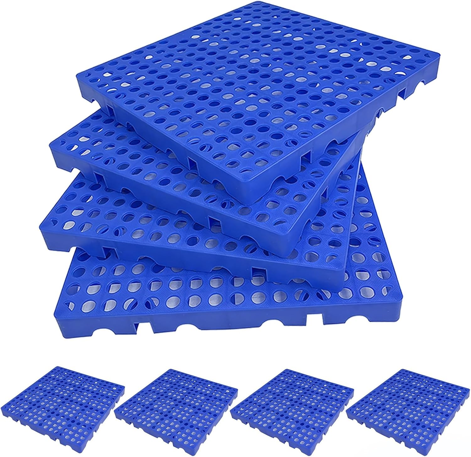 Plastic Pallet, 8pcs Interlocking Blue Polyethylene Pallets Breathable Grid Floor Pallet for Supermarket Warehouse Garage Basement(30x30x3cm)