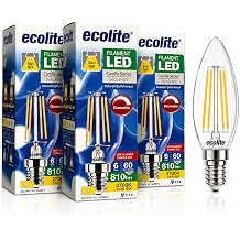 Ecolite Filament LED Mum Ampul E14 Duy 6W 810 L men Dim Edilebilir 2700K Sar  I k  effaf Dekoratif Vintage Ampul 60W E de er C35 Candle Series 3 [Enerji S n f  D]
