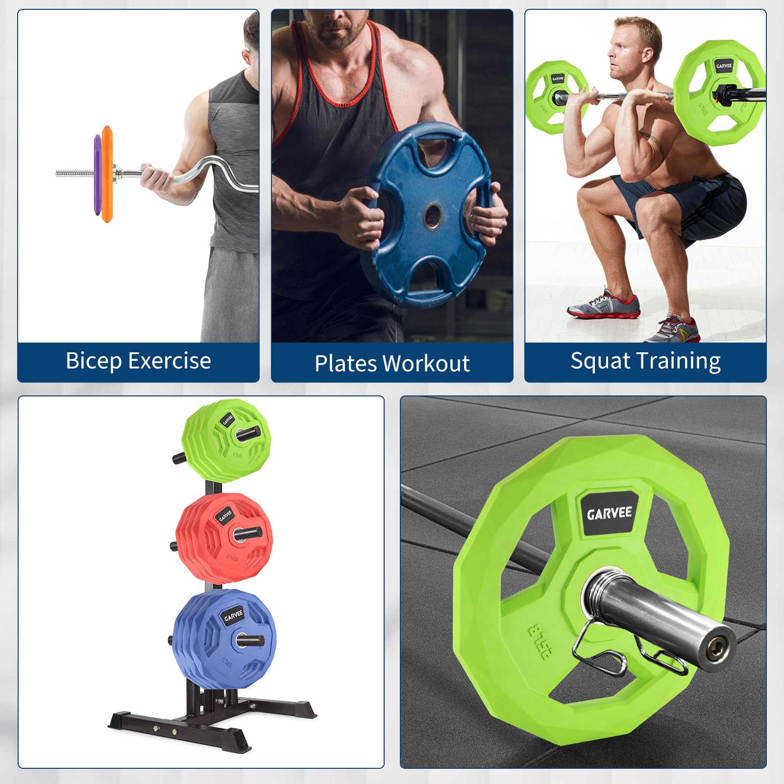 Garvee Dischi Pesi Olimpici 2" per Bilanciere - Ghisa rivestita in gomma, impugnature Grip, color-coded Blu - Coppia 45 lb (2 pezzi)