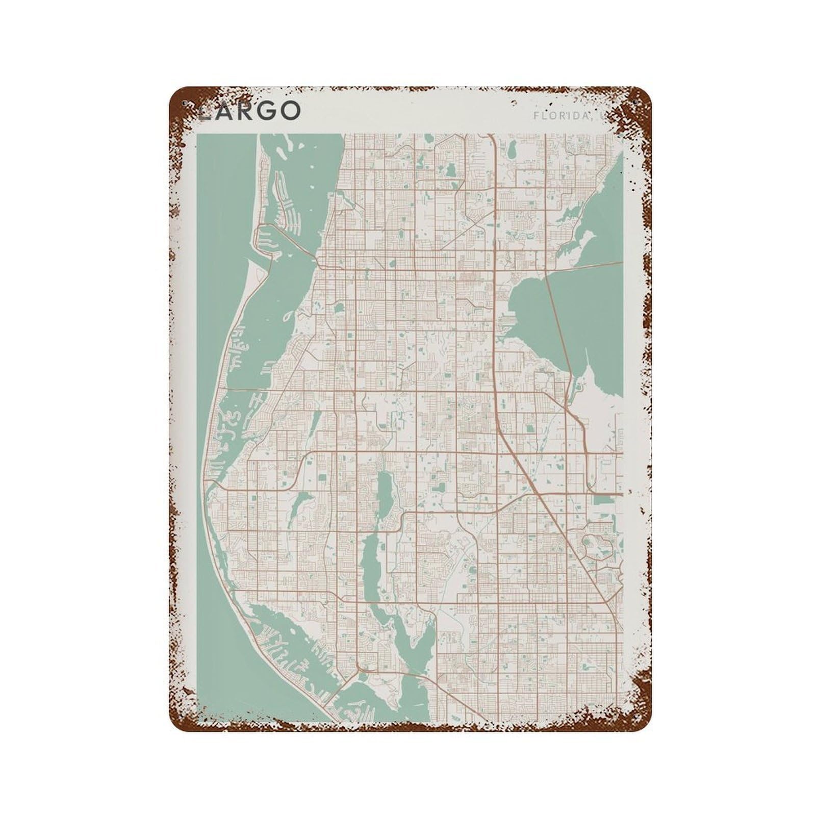 xiaoxiaoshen Largo Map Florida Travel Gift Scandi (2) Wall Decor Art Metal Tin Poster Modern Home Decor Art Home Bar Shop Decorations Vintage Sign 40x30cm