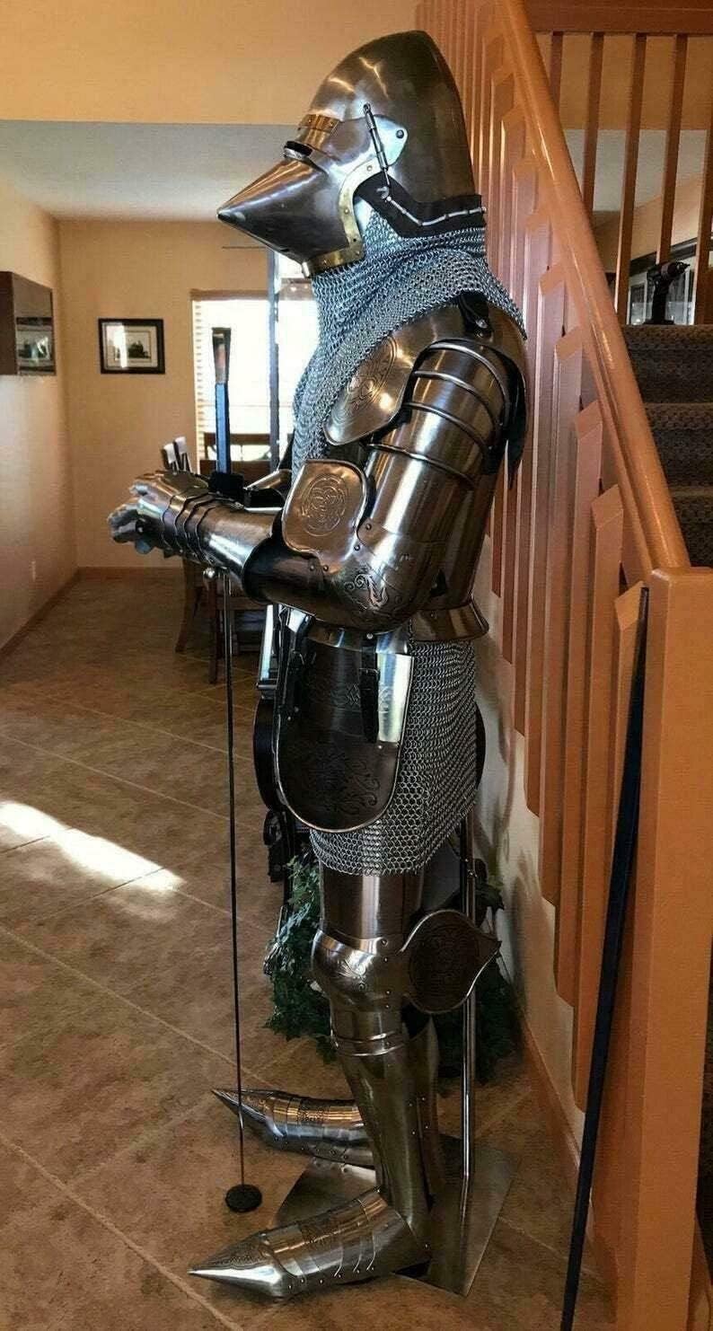 NauticalMart Medieval Face Bascinet Jousting Chainmail W/Scabbard Knight Armor Suit Full Body Suit of Armour