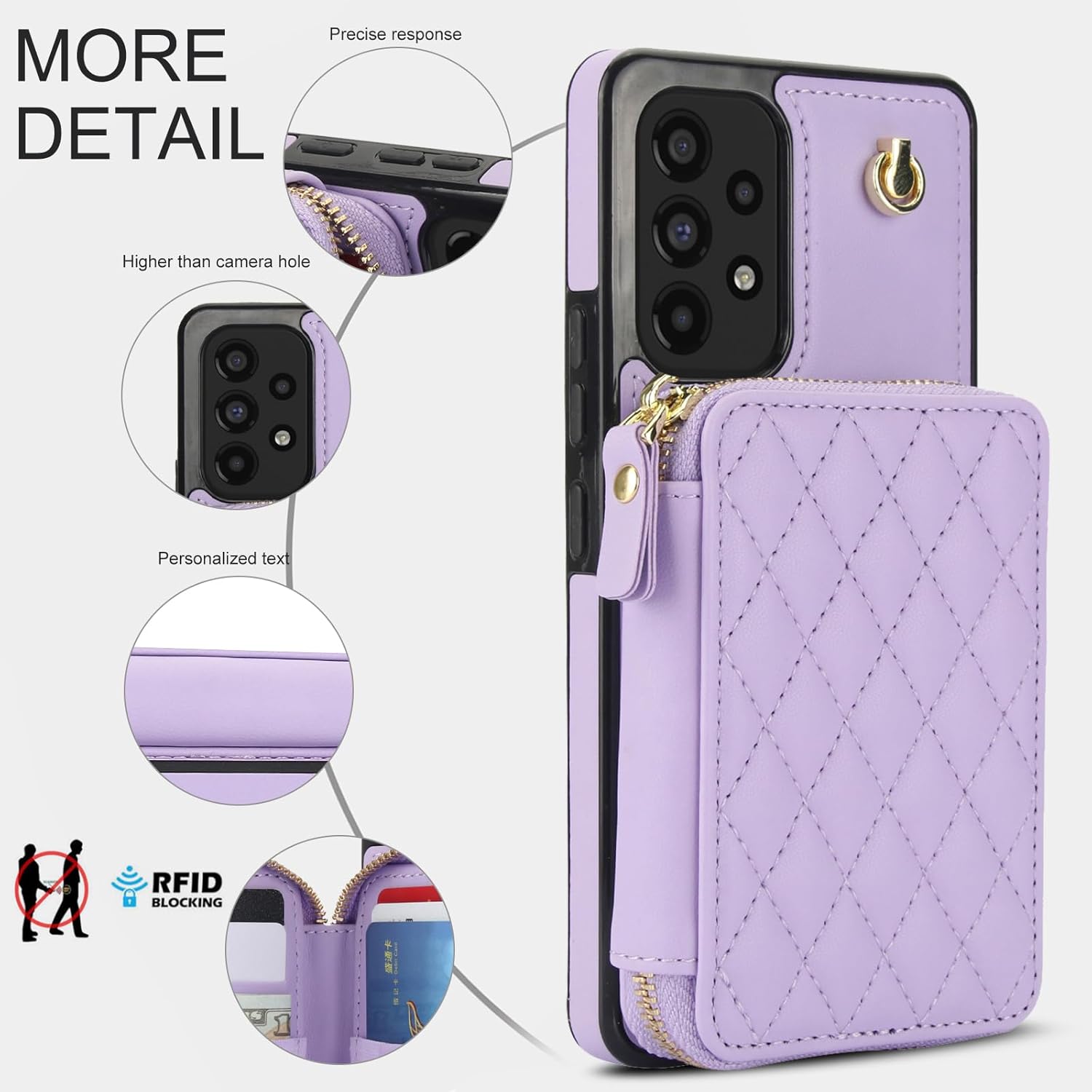 Phone Case for Samsung Galaxy A53 5G Wallet Cell Cover with Tempered Glass Screen Protector Wrist Crossbody Strap RFID Blocking Credit Card Holder TPU A 53 G5 53A SM A536U 6.5" 2022 Women Girls Purple