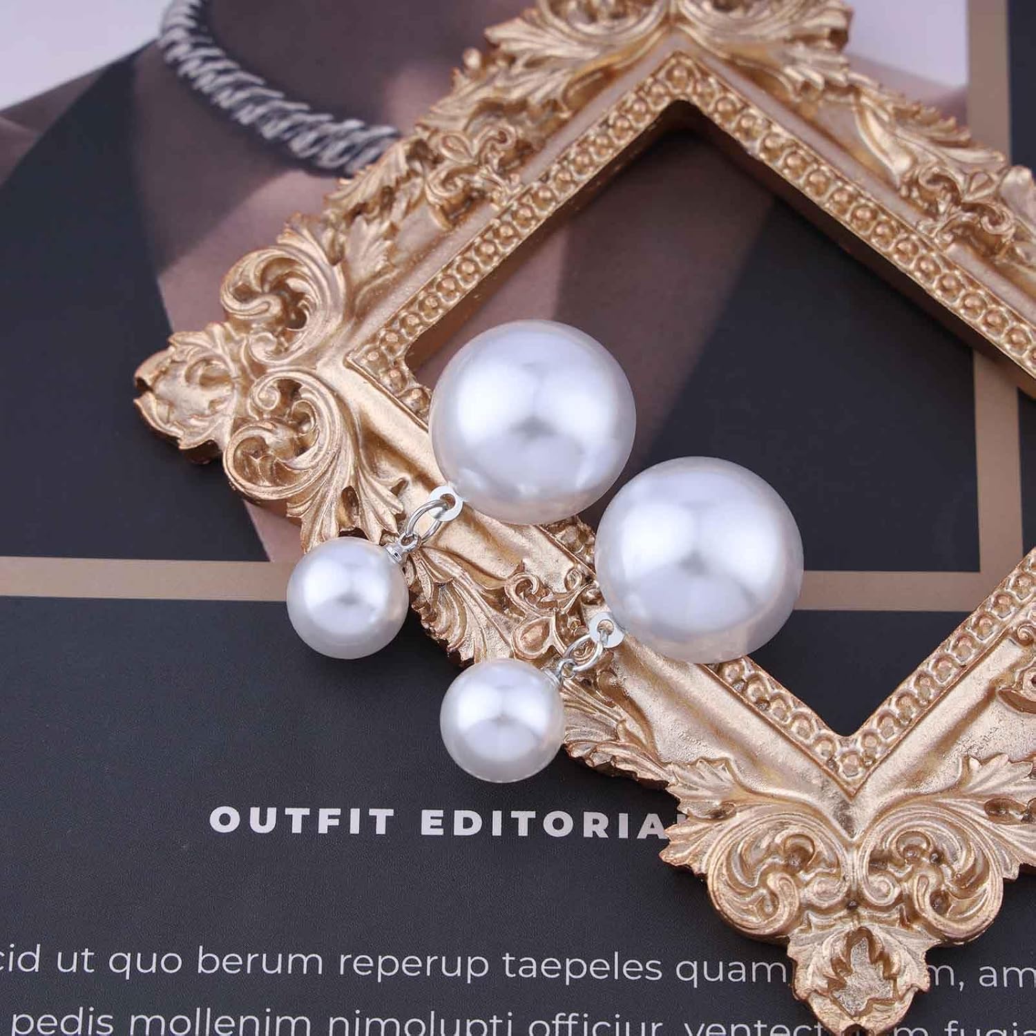 Vintage Double Pearl Stud Earrings Large Pearl Drop Earrings White Pearl Bridal Earrings Round Pearl Dangle Earrings Jewelry for Women - Image 3