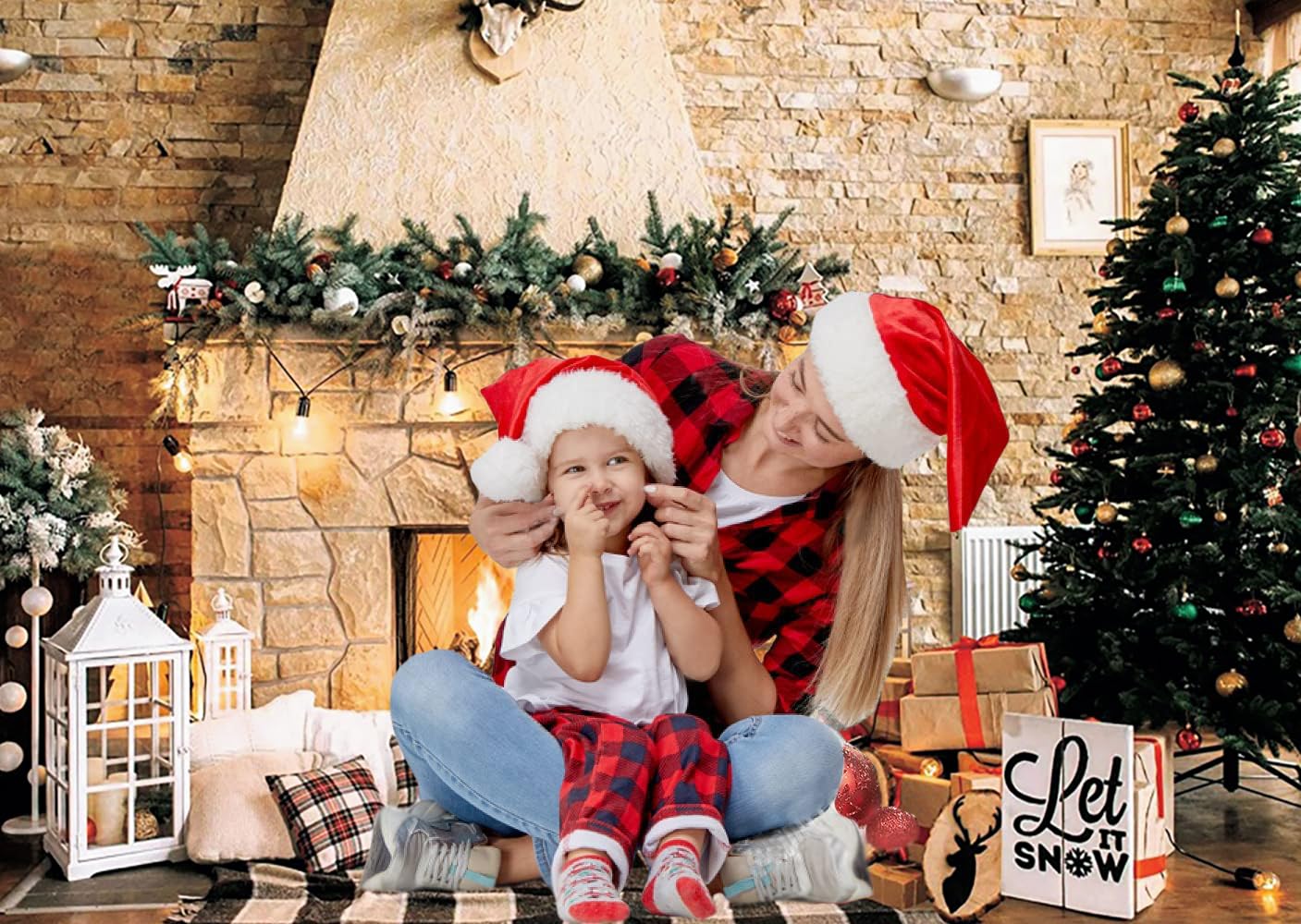 3x2m Sfondo Natale Camino di Natale Albero di Natale Regalo Fotografia Sfondo Famiglia Bambini Ritratto Photoshoot Inverno Vacanze Capodanno Compleanno Decorazioni Festa Banner Photo Booth Props