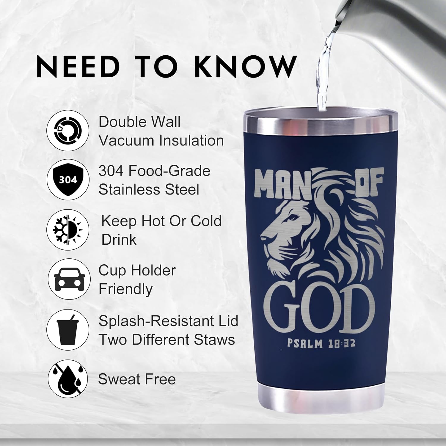 Christian Gifts for Dad, Papa, Husband - Man of God Christian Tumbler for Father or Men with Psalm 18:32 - Faith Based Birthday or Father’s Day Gift for Dad, Papa, Husband - Image 5