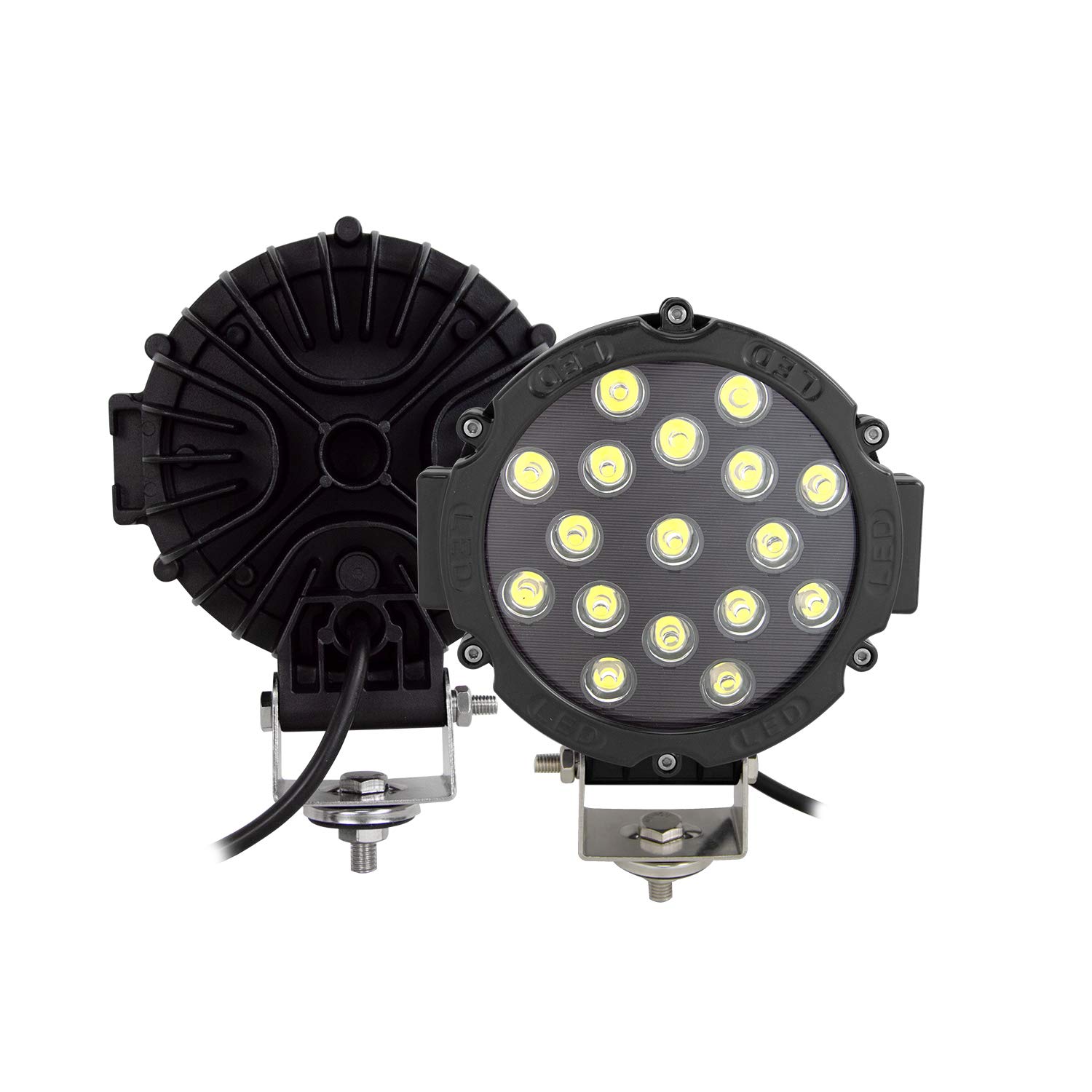 Willpower 2 fari da lavoro a LED per auto, 12 V, 18 cm, 51 W, 51 W, impermeabili IP67, spot off-road, fendinebbia, faro da lavoro a LED, per trattori 4 x 4 ATV SUV camion barca nero