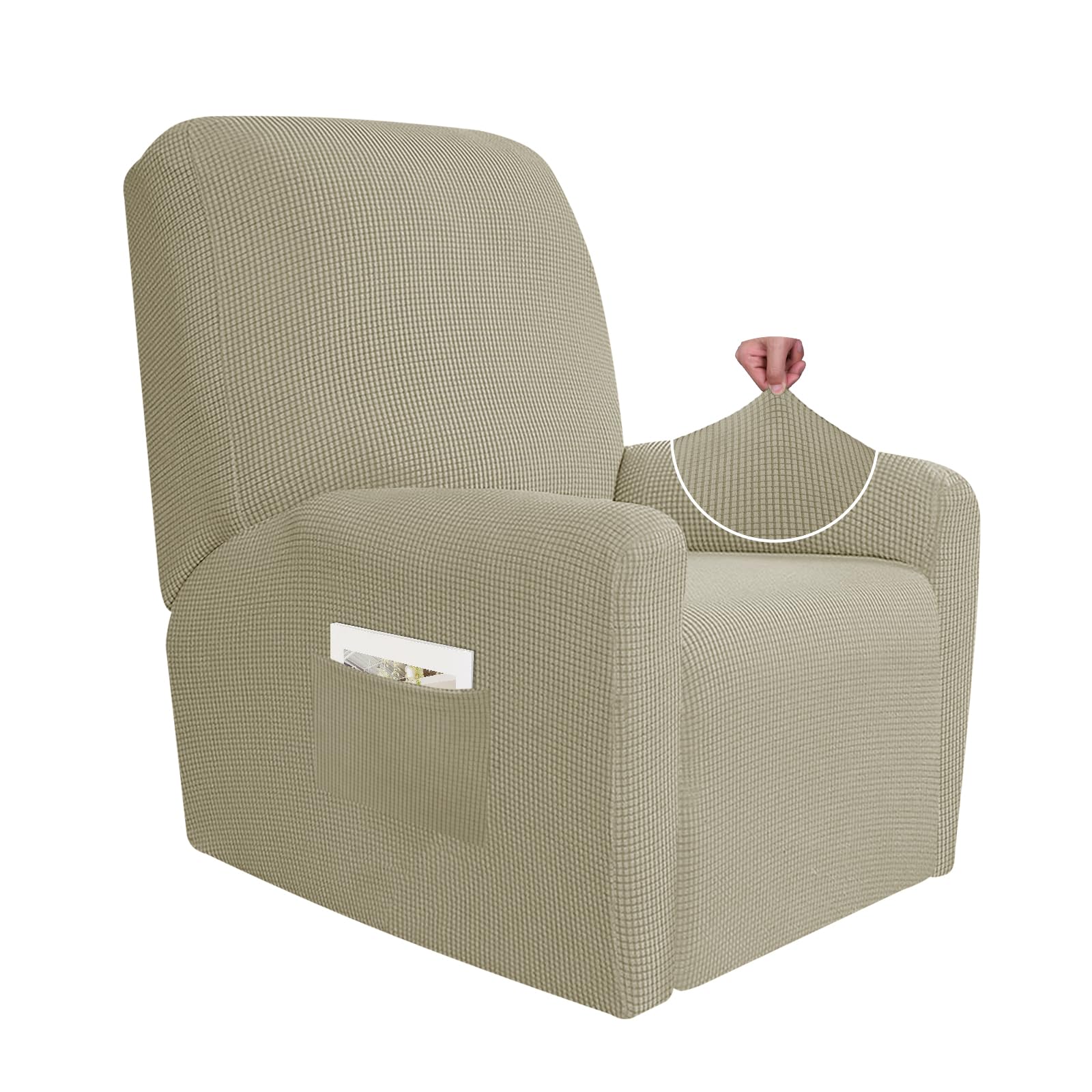 JIVINER Lot de 4 Housses de canapé Super Extensibles en élasthanne Doux et inclinable avec Poches pour Fauteuil inclinable (inclinable, Kaki)