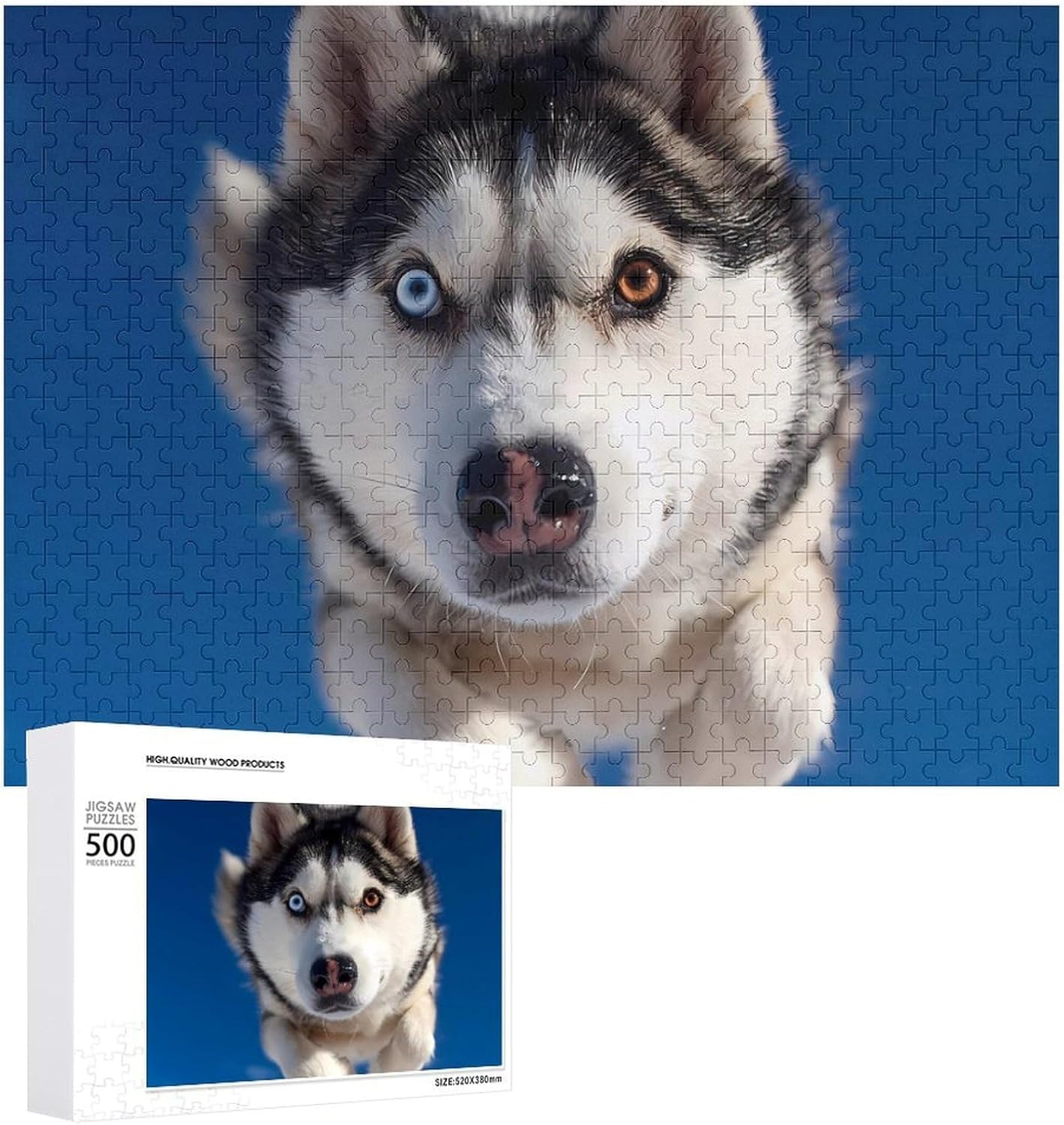 Cute Husky Dog Puzzles for Adults 500 PCS Wooden Jigsaw Puzzle Wall Decor Christmas