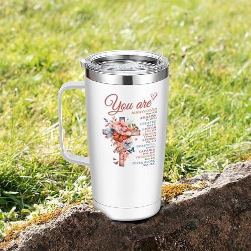 Miniatura 7 de SANDJEST Regalos cristianos para mujeres, vaso inspirador de la Biblia con asa, vasos de 20 onzas, taza de viaje para café, regalos inspiradores