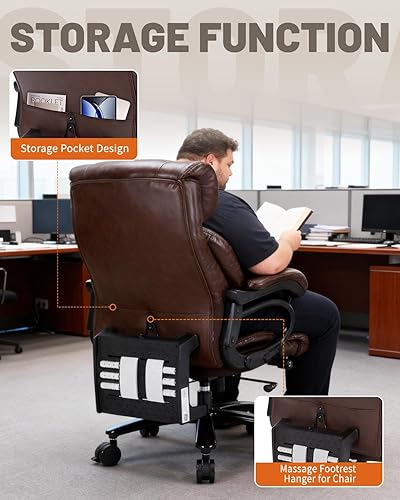 Miniatura 5 de Silla de oficina grande y resistente de 600 libras con reposapiés de masaje, silla de oficina grande y alta con soporte lumbar ajustable, silla
