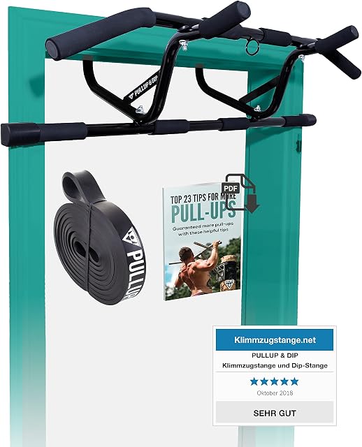 PULLUP & DIP Drążek do podciągania do futryny drzwi do zawieszenia bez śrub i bez ześlizgiwania się, profesjonalny drążek na drzwi, drążek do podciągania z wyściełanymi uchwytami, w do