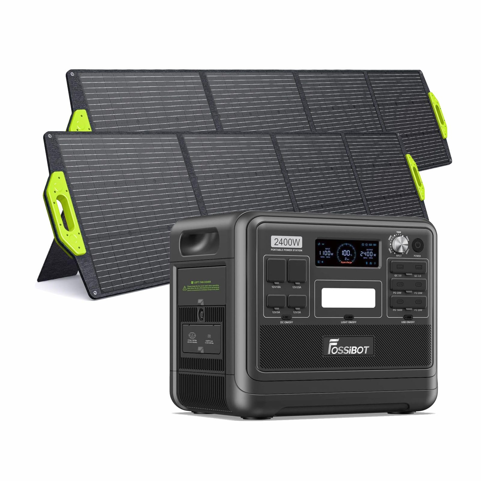 Fossibot Blackf2400#5 F2400+Sp200 X 2 Portable Power Station (2025 New), 2048Wh Lifepo4 With 3 X 230V Ac Output 2400W (4800W Peak),Solar Generator With 2X200w Solar Panel For Rv,Camping,Off-Grid,Power Outages