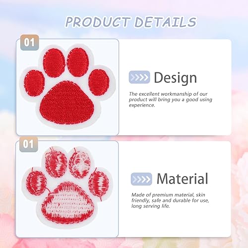 Miniatura 4 de 10 Uds. De La Pata De Gato Estampado Animal DIY Bordado Apliques Hierro- en Parche Rojo