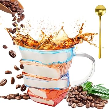 Chapter Book Mug, 11 Oz Novelty 3D Painted Book Coffee Mug, Unique Colorful Stacked Books Coffee Mug, Books Lover Gifts for Women, Readers, and Literature Lovers