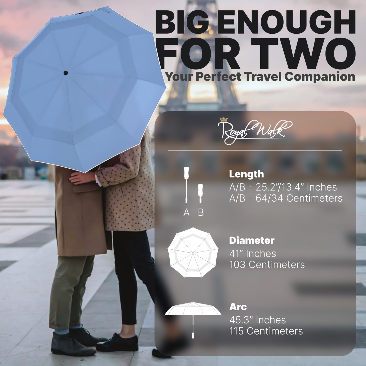 Royal Walk Windproof Folding Travel Umbrella Compact and Strong Luxurious Real Wood Handle Automatic Open Close Vented Double Canopy for Men and Women - Image 2