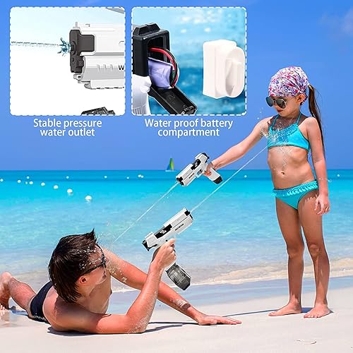 Miniatura 7 de Pistolas de agua eléctricas, pistolas de chorro automáticas de alta capacidad de hasta 32 pies de alcance, pistola automática de remojo de agua