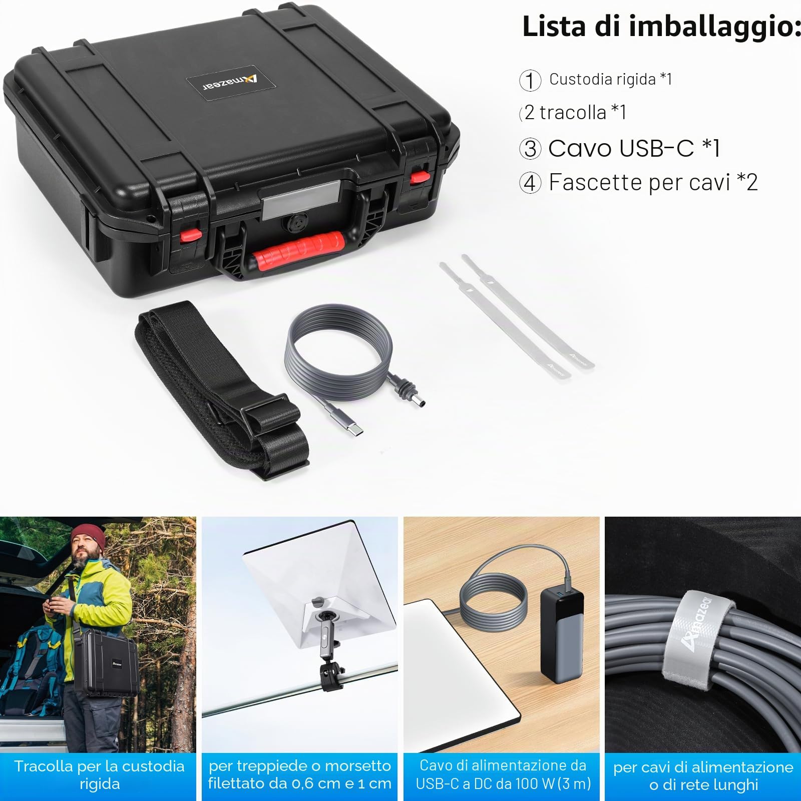 AMAZEAR Custodia Waterproof Hard per Mini Dischi Starlink, compatibile con Supporti, Alimentatori, Cavi e Accessori, Nero