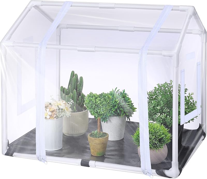 Mini invernadero con tapete para plantas de interior, invernadero portátil | Invernadero portátil resistente con almohadilla impermeable para plantas pequeñas, tienda de campaña transparente para plantas pequeñas para humedad de semillas (blanco)