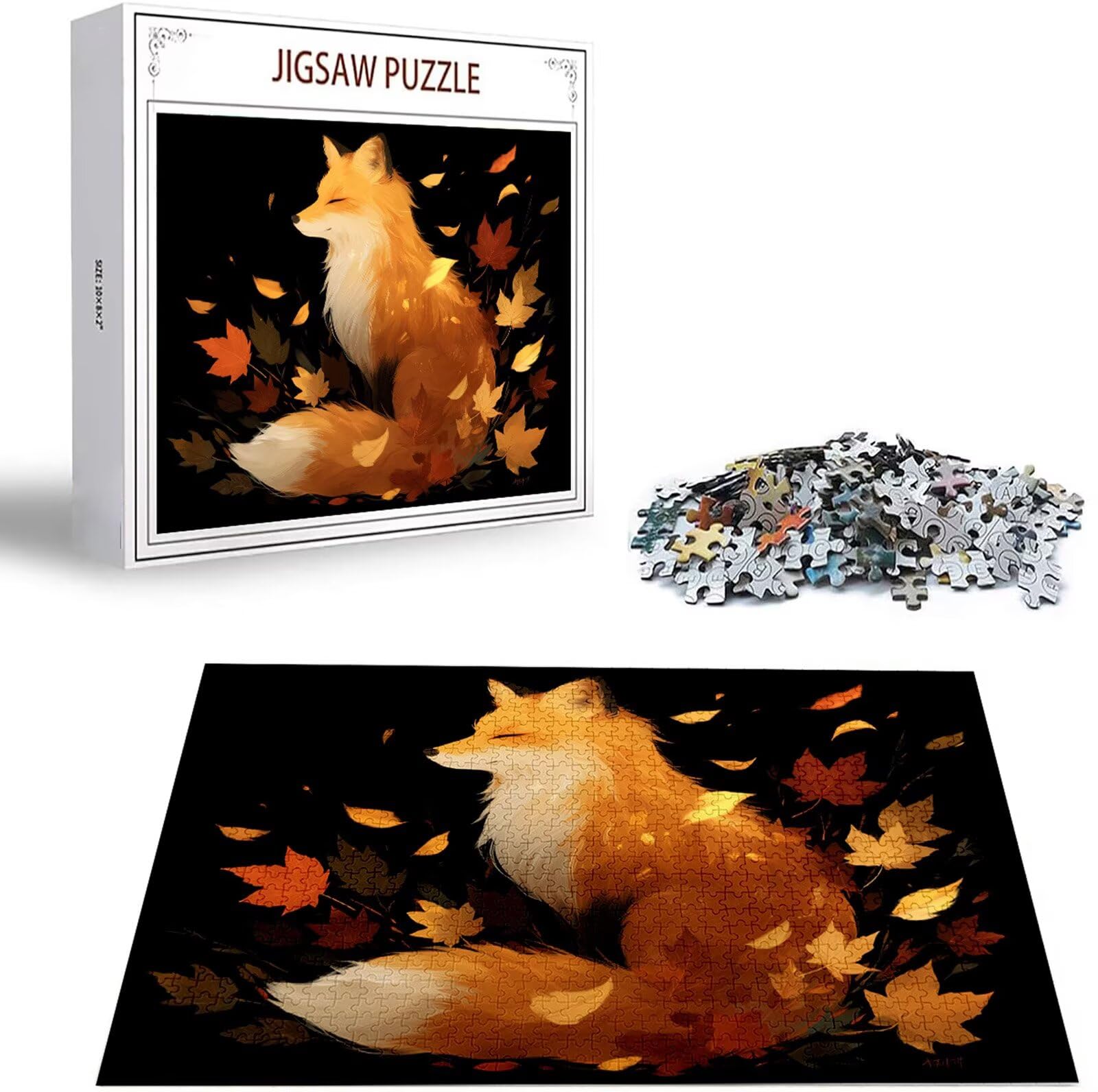 Puzzle z lisem 1500 sztuk układanki dla dorosłych DIY klasyczna gra, puzzle w kształcie zwierząt, relaks i inteligencja dla 14-letnich chłopców 87 x 57 cm/1500 szt. z drewnianym pudełkiem prezentowym