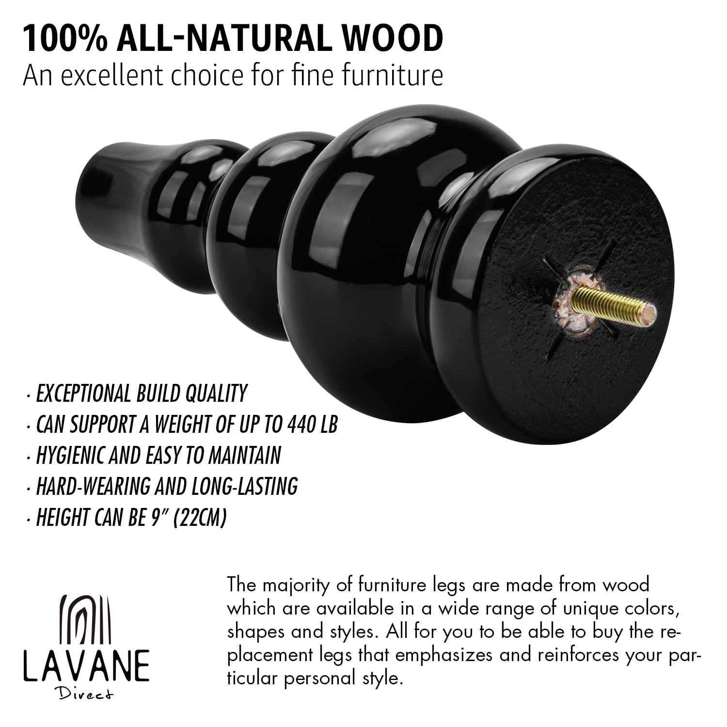 La Vane 8.5 inch / 22cm Wooden Furniture Legs - Image 3