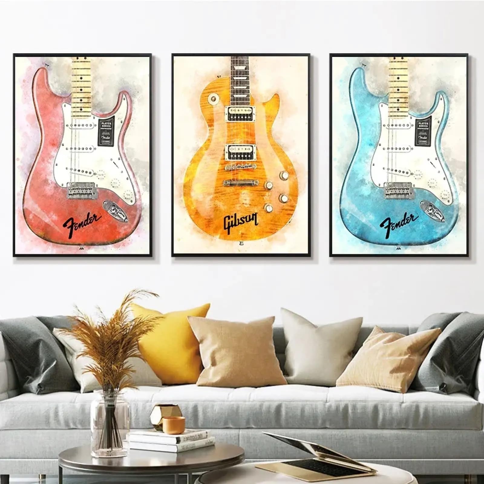 Peinture aquarelle guitare rétro pour vibrer au rythme du rock