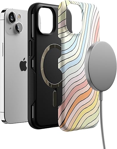 Vista 575 de Casely Funda para iPhone 13 Compatible con MagSafe Color Splash de medianoche Funda retro abstracta Color de medianoche Splash Abstracto