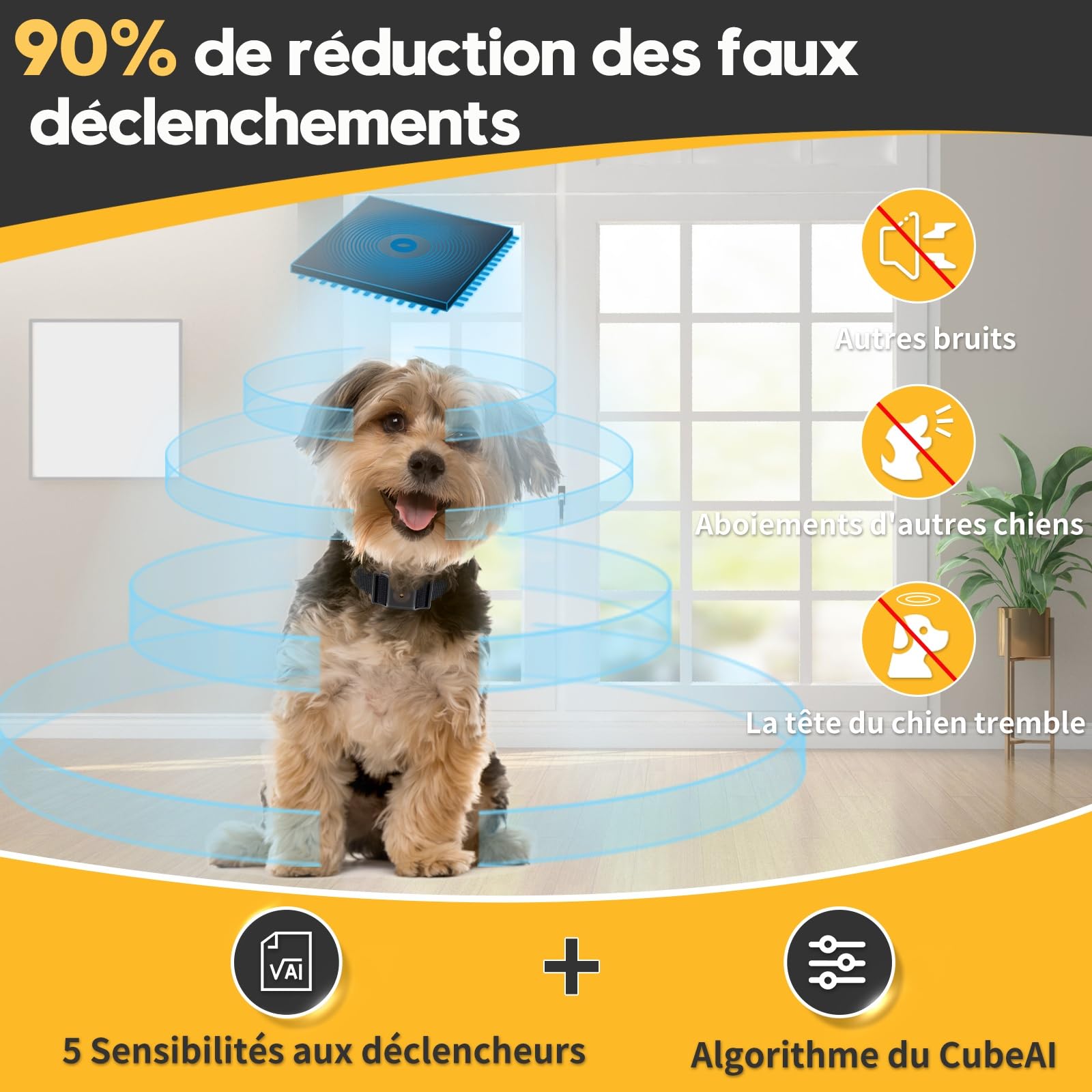 Le Plus Petit Collier Anti-aboiement pour Les Petits Chiens de 5-15lbs, Seulement 4 * 2.5cm & 12 grammes, sans Choc avec Vibration et Son, Extra Petit et Rechargeable, 5 Niveaux de sensibilité