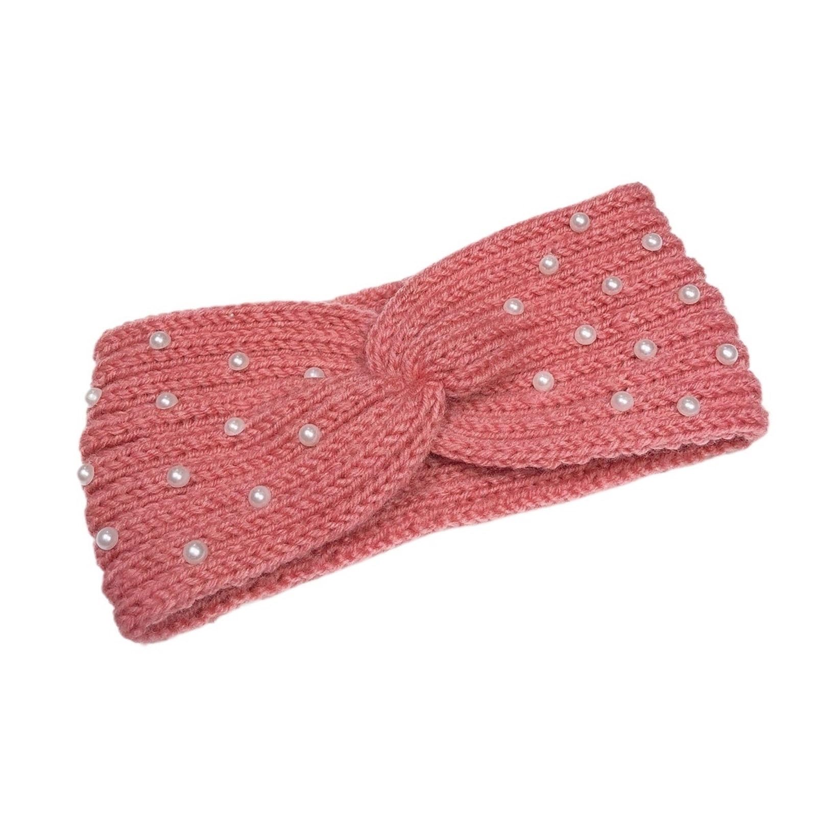Stirnband 3PCS Perle Gestrickte Kreuz Stirnbänder for Frauen Mädchen Handgemachte Haar Zubehör Herbst Winter Headwear Ohr Wärmer Elastische Haarband Winter Stirnband(Pink A)