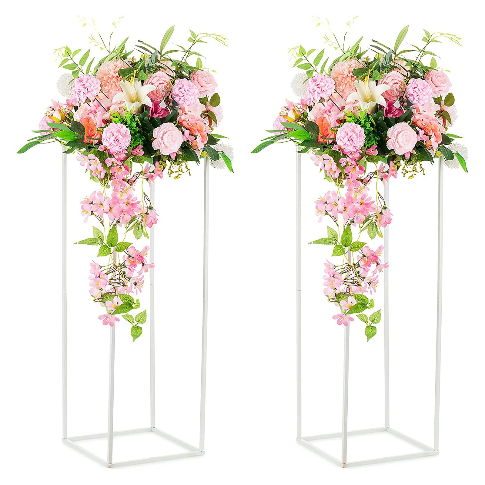 Warmiehomy 2 Pcs Flower Stand, 100cm Tall Wedding Centerpieces Vase, Metal Rectangular Flower Stand for Wedding Table Decor, Flower Display Rack Decorations for Events Reception, Birthday Party