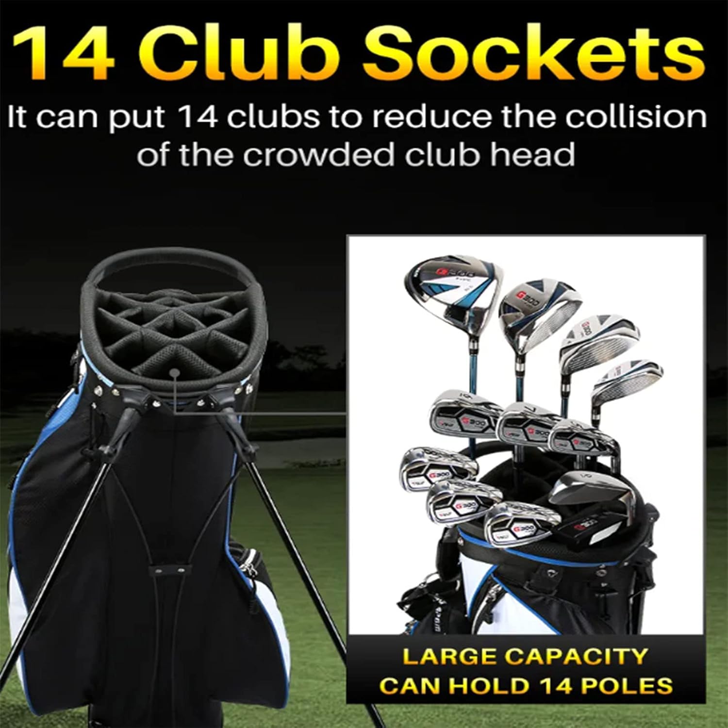 Lightweight Portable Golf Bag, Bracket Gun Bag Ball Bag, Shoulder Straps, 14 Pole Insertion Ports, Driving Range Golf Bag