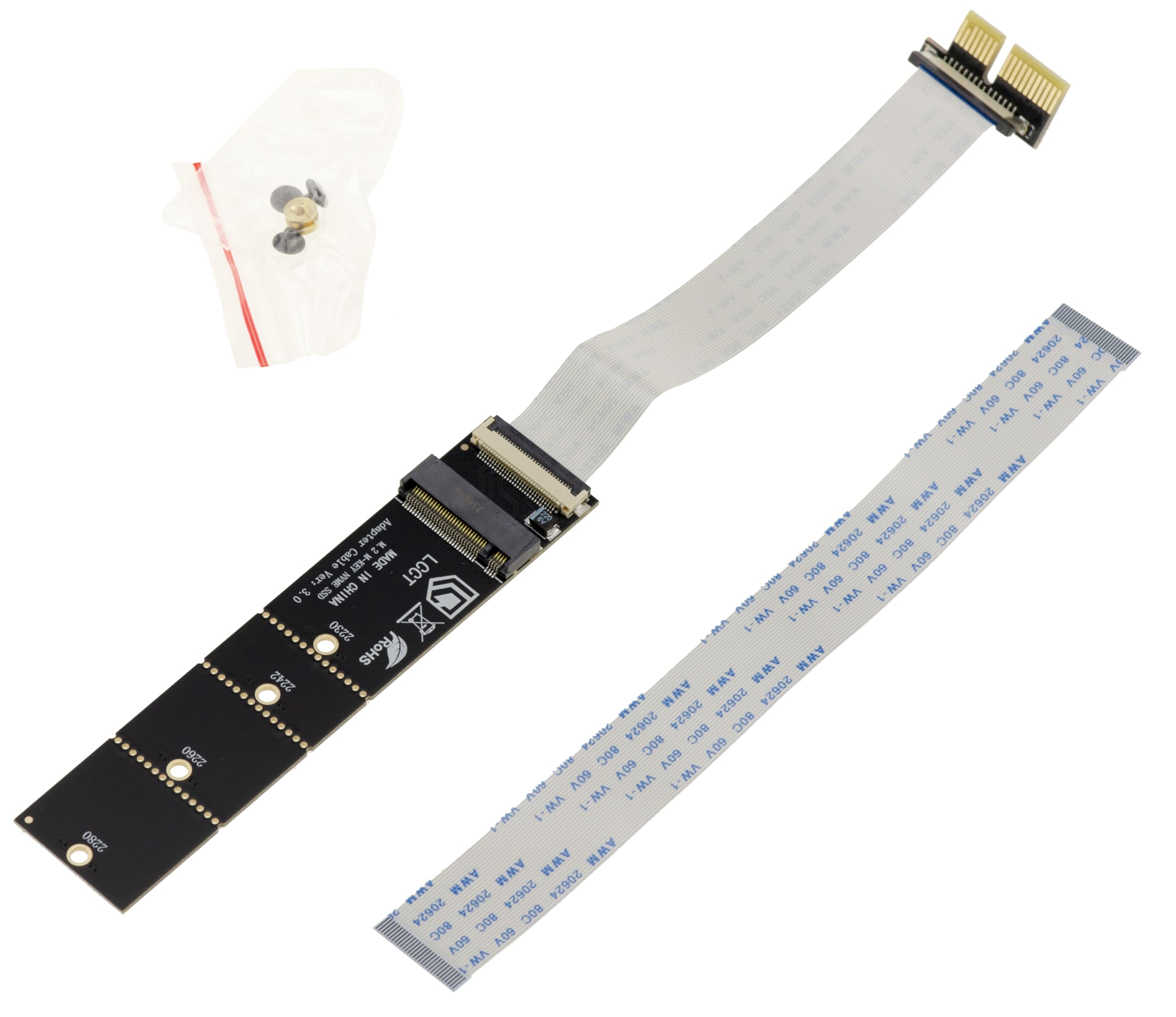 KALEA-INFORMATIQUE PCIe x1 Riser Adapter Card for M.2 SSD with 10 and 15 cm Soft Sheets. for M2 NVMe and AHCI