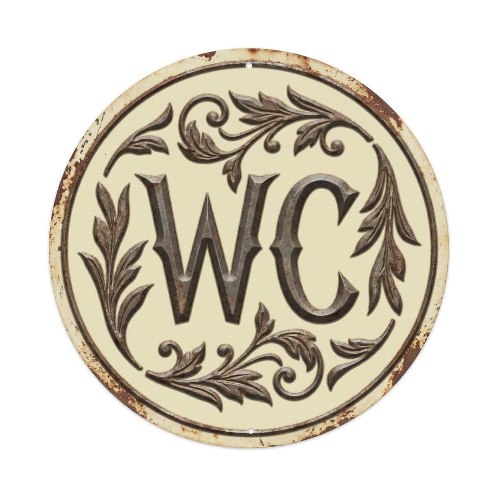 Toilet （WC） Countryside Ornament Metal Tin Sign Plaque Wall Decor for Cafe, Club Bar, Office, Home Garden Round Metal Poster 8x8Inch