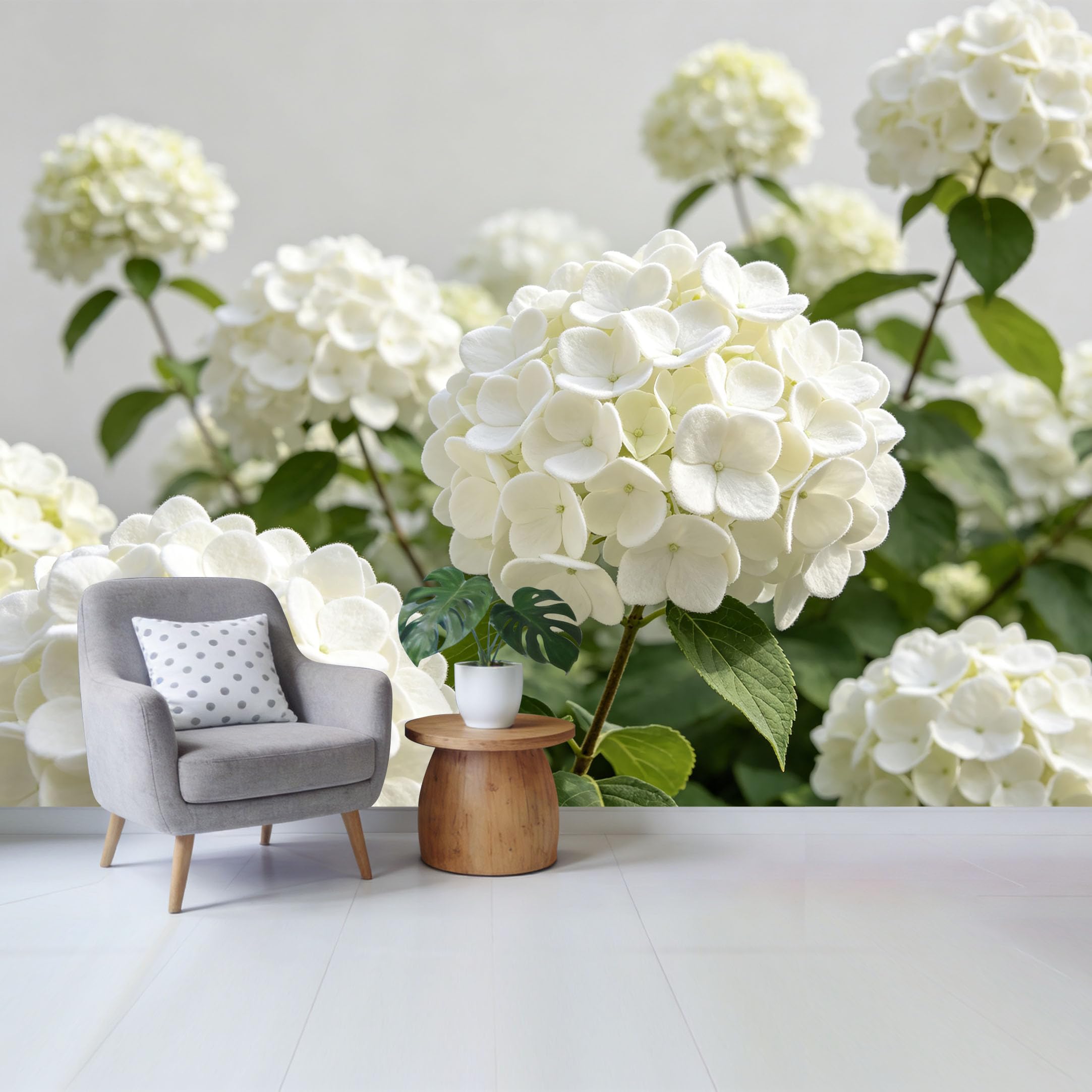 Custom Size Wall Mural Elegant White Hydrangea Blossom Botanical Watercolor Style SelfAdhesive Wall Fabric Removable Wallpaper for Home Office Decor
