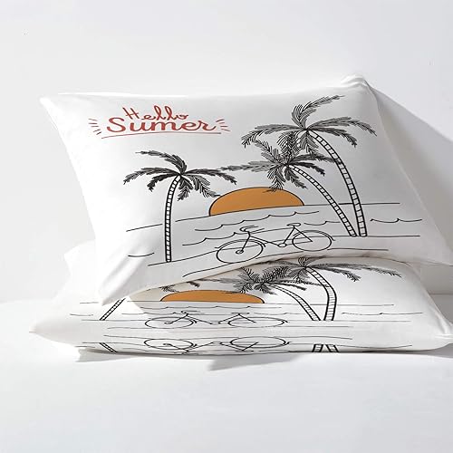 Miniatura 3 de Juego de sábanas de 4 piezas con estampado de palmeras oceánicas y fundas de almohada, tamaño Queen, sábana bajera ajustable de microfibra suave con