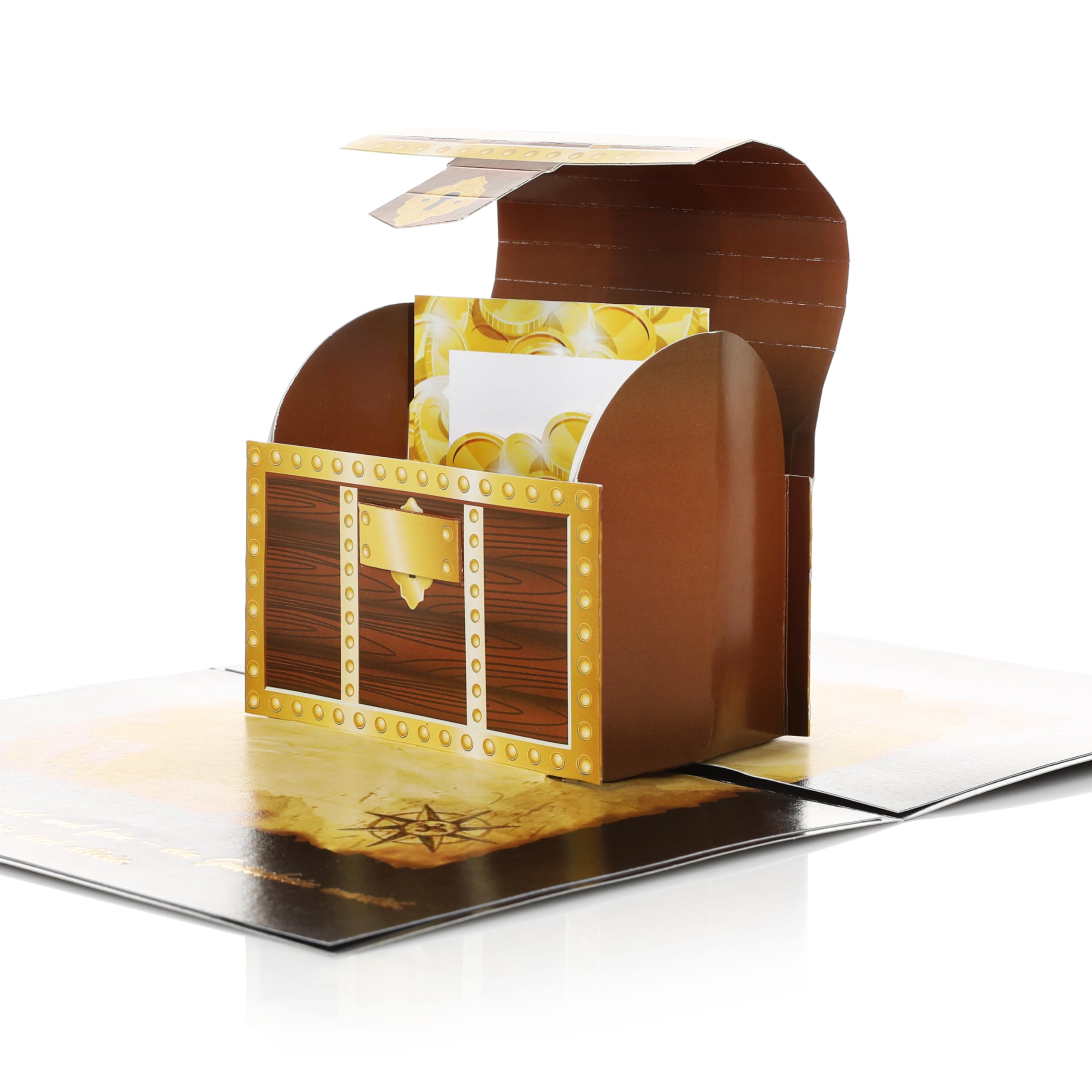 CraftWerk Biglietto pop-up 3D con scrigno del tesoro – buono da compilare con biglietto da grattare per compleanno
