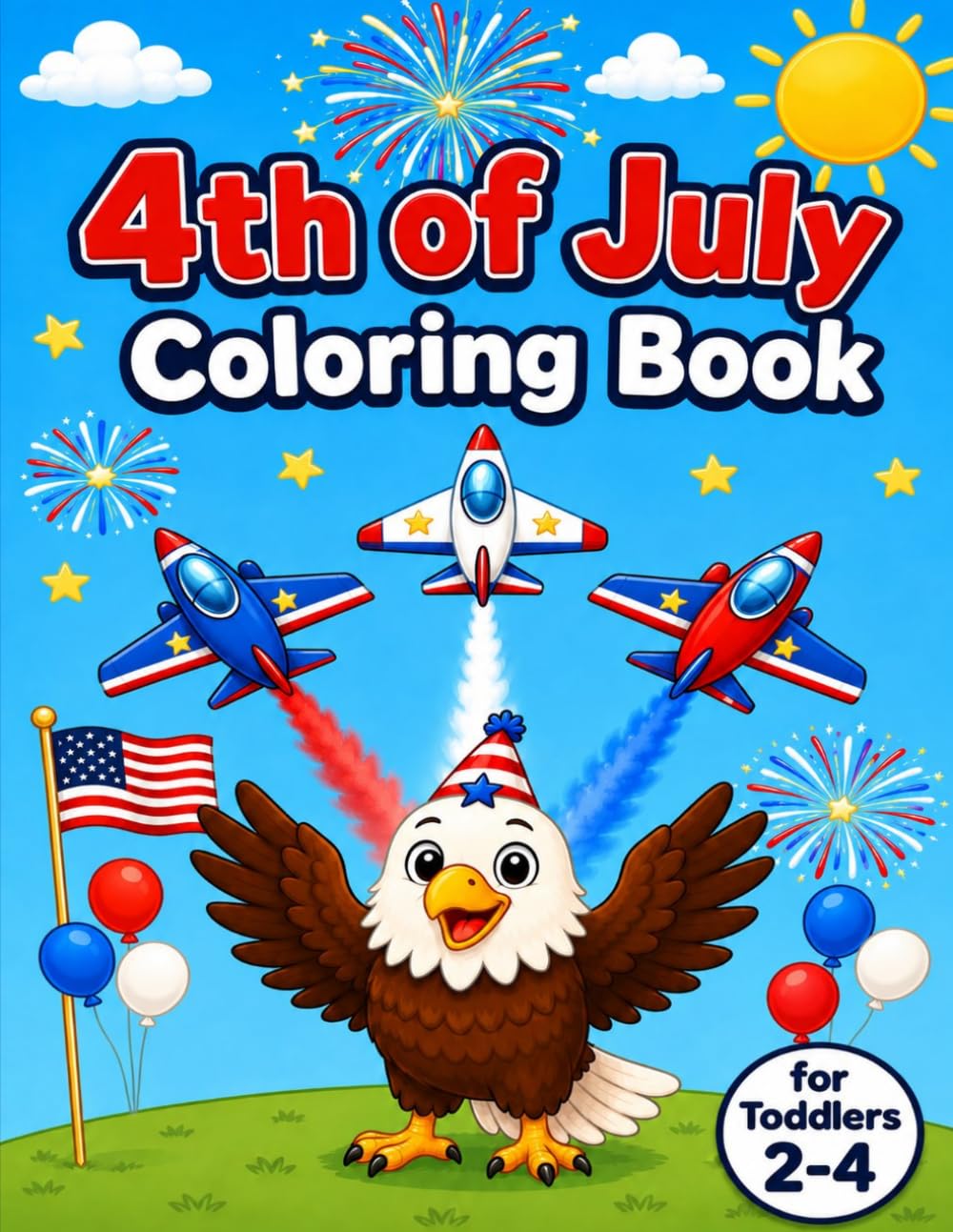 4th of July Coloring Book for Toddlers Ages 2-4: 40 Big Bold Patriotic Pictures | Eagles, Landmarks, Founding Fathers & More!