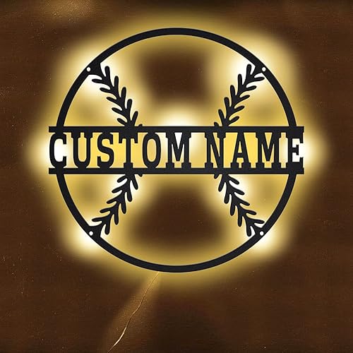 Nombre personalizado 7 colores lámpara de béisbol personalizado béisbol pared arte noche luz LED nombre signo regalo para niños hombres niñas