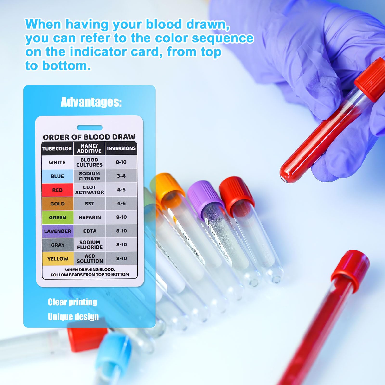 5pcs Order of Blood Draw Beads & 5pcs Reference Cards, Order of Blood Draw Vertical Badge Card Phlebotomy Essentials for RN Nurse Student Practitioner Present - Image 3