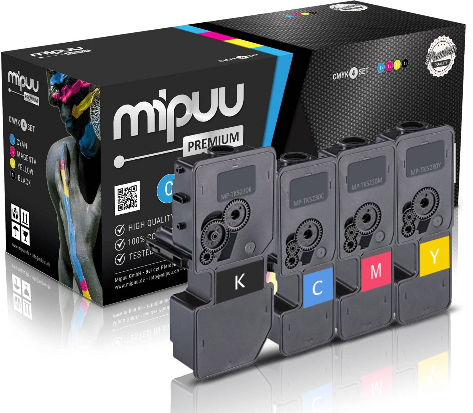 4 Mipuu toner cartridges compatible with Kyocera TK-5230 Black Cyan Magenta Yellow for ECOSYS M5521cdw M5521cdn P5021cdw P5021cdn P5021